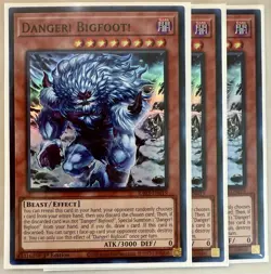 Yugioh! 3x Danger! Bigfoot! Alt Art RA03-EN019 Super Rare 1st Ed NM - Image 1