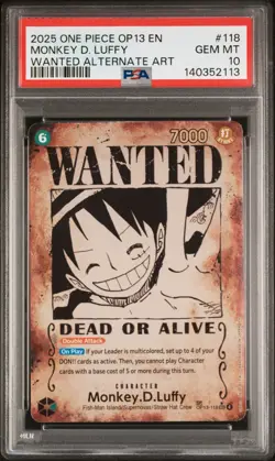 2025 One Piece OP13-118 Monkey.D.Luffy Wanted Poster Alt Art ENG PSA 10 #118 - Image 1