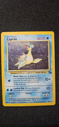 Pokemon TCG Lapras Fossil Holo Unlimited Rare Card 10/62 Vintage HP - Image 1