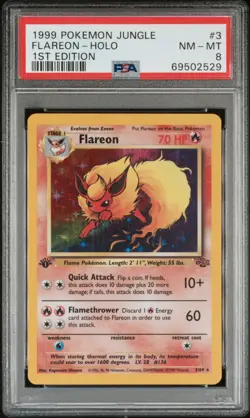 1999 Pokemon Jungle Flareon #3 Holo PSA 8 1ST Edition - Image 1