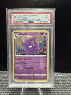 Pokemon Gengar Champion's Path Special Pin Coll. Holo Promo SWSH052 PSA 9 - Image 1