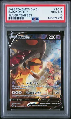 2022 POKEMON SWORD & SHIELD SILVER TEMPEST #TG17 FULL ART/MAWILE V PSA 10 - Image 1