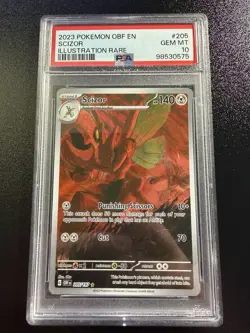 2023 Pokemon Obsidian Flames Scizor 205/197 Illustration Rare PSA 10 Gem Mint - Image 1