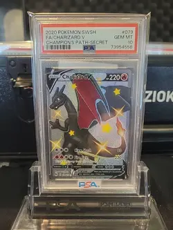 2020 POKEMON SWORD & SHIELD CHAMP'S PATH SECRET #079 FULL ART/CHARIZARD V PSA 10 - Image 1