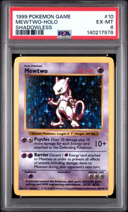 1999 POKEMON GAME SHADOWLESS #10 MEWTWO-HOLO PSA 6 - Image 1