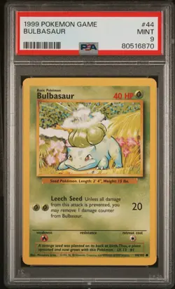 1999 Pokemon Base Set Unlimited Bulbasaur #44 PSA 9 - Image 1
