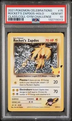 Rocket's Zapdos #15 PSA 10 Celebrations Classic Coll Gym Challenge Holo Pokemon - Image 1
