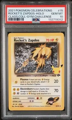 Rocket's Zapdos #15 PSA 10 Celebrations Classic Coll Gym Challenge Holo Pokemon - Image 3