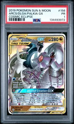 2019 POKEMON SUN & MOON COSMIC ECLIPSE #156 ARCEUS & DIALGA & PALKIA GX PSA 1 - Image 1