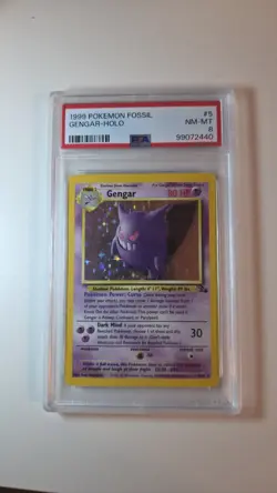 1999 Fossil Gengar Holo Rare Pokemon Card #5/62 Vintage PSA 8 - Image 1