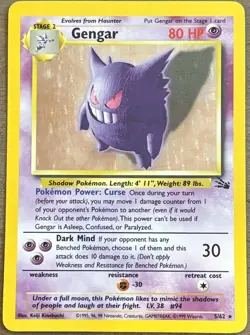Pokemon TCG 1999-2000 Gengar Fossil 5/62 Holo Rare Excellent Condition - Image 1