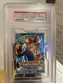 Yu Gi Oh 2002 1st Ed. Blues Eyes White Dragon Booster Pack PSA GEM MINT 10 - Image 2
