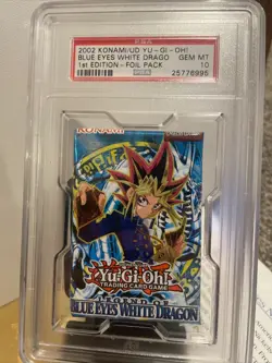 Yu Gi Oh 2002 1st Ed. Blues Eyes White Dragon Booster Pack PSA GEM MINT 10 - Image 3