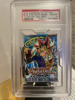 Yu Gi Oh 2002 1st Ed. Blues Eyes White Dragon Booster Pack PSA GEM MINT 10 - Image 4