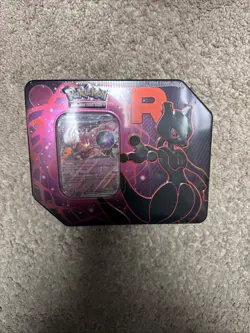 Pokemon TCG Team Rocket Mewtwo Ex Tin 5 Booster Packs + Promo - New Sealed - Image 1