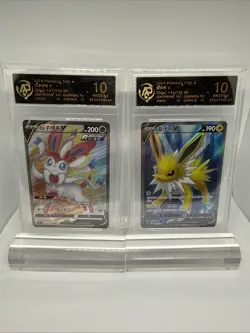2x PRISTINE 10 Sylveon 147 Jolteon 143 Full Art Rare Pokemon Graded Cards - Image 1