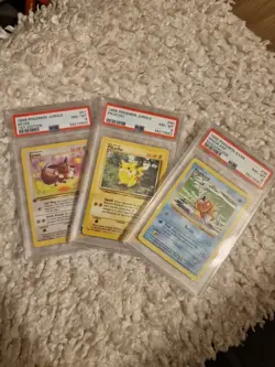 Psa 8 Graded Vintage Pokemon Cards Bundle. Pikachu, Eevee And Maigkarp - Image 1