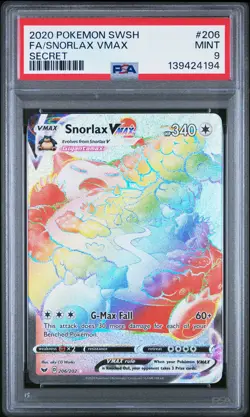 2020 POKEMON SWORD & SHIELD SECRET #206 FULL ART/SNORLAX VMAX PSA 9 - Image 1