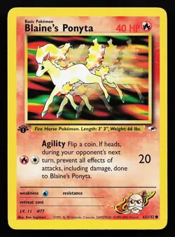 Blaine's Ponyta 63/132 1st Edition Gym Heroes Pokemon Card - Image 1