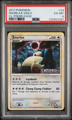 2011 POKEMON CALL OF LEGENDS PRERELEASE #33 SNORLAX-HOLO PSA 6 - Image 1