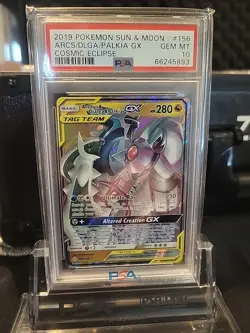 2019 Pokemon Cosmic Eclipse Arceus Dialga Palkia Tag Team Holo #156/236 PSA 10 - Image 1