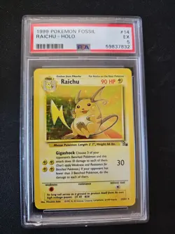 Pokemon Card Fossil Set Holo Raichu 14/62 WOTC 1999 PSA 5 TCG - Image 1