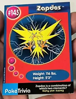 Vintage Zapdos Poke Trivia BK Mewtwo Strikes Back Burger King Pokemon Movie Card - Image 1