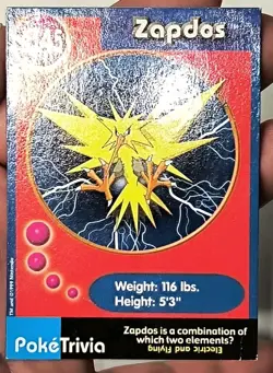 Vintage Zapdos Poke Trivia BK Mewtwo Strikes Back Burger King Pokemon Movie Card - Image 4