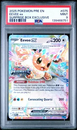 2025 POKEMON PRE EN-PRISMATIC EVOLUTIONS SURPRISE BOX EXCLUSIVE EEVEE EX PSA 9 - Image 1