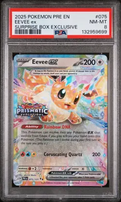 2025 POKEMON PRE EN-PRISMATIC EVOLUTIONS SURPRISE BOX EXCLUSIVE EEVEE EX PSA 8 - Image 1
