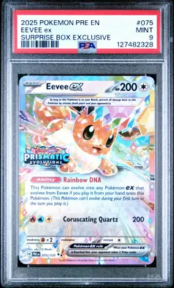 2025 POKEMON PRE EN-PRISMATIC EVOLUTIONS SURPRISE BOX EXCLUSIVE EEVEE EX PSA 9 - Image 1