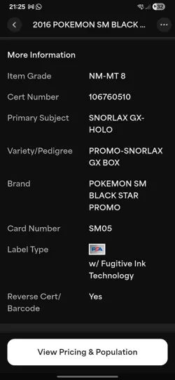 Pokemon TCG Snorlax GX Blackstar Promo SM05 2016 Promo PSA 8 - Image 3