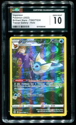 CGC 10 Vaporeon Full Art Brilliant Stars 2022 Pokemon Card #TG02 - Image 1