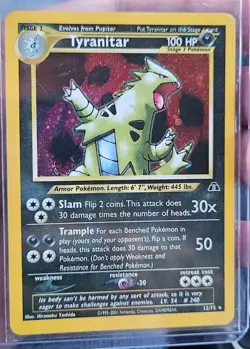 Pokemon TCG Tyranitar Neo Discovery Holo Card 12/75 Unlimited Rare. Swirl 💫 LP - Image 1