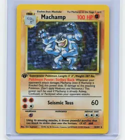 1st edition Pokemon MACHAMP Card BASE Set 8/102 Holo Rare (LP) - Image 1