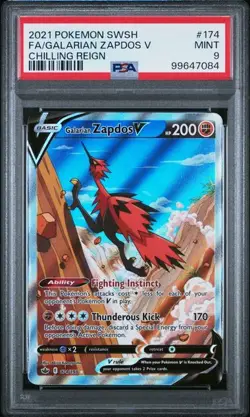 2021 Pokemon Sword & Shield Chilling Reign Fa/Galarian Zapdos V #174 PSA 9 - Image 3