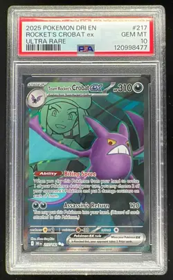 2025 Pokemon Destined Rivals #217/182 Team Rocket's Crobat ex PSA 10 - Image 1