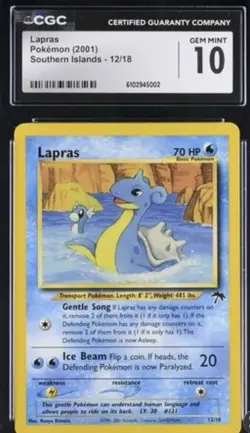 CGC 10 GEM MINT Lapras 2001 Southern Islands 12/18 Pokemon Card - Image 1