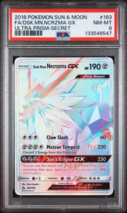 Dusk Mane Necrozma Gx 163/156 Secret Ultra Prism Pokemon PSA 8 - Image 1