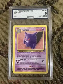 Vintage 1999 Pokemon Fossil Unlimited Gengar Non-Holo Grade AGS 9 mint POP 6 TCG - Image 1