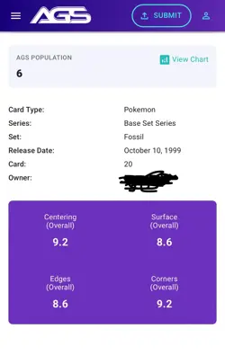 Vintage 1999 Pokemon Fossil Unlimited Gengar Non-Holo Grade AGS 9 mint POP 6 TCG - Image 4