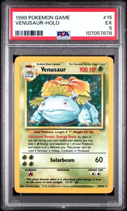 1999 POKEMON BASE SET UNLIMITED #15 VENUSAUR-HOLO PSA 5 - Image 1