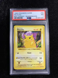 Red Cheeks Shadowless Pikachu 58/102 - Base Set Pokemon English - PSA 7 - NM - Image 1