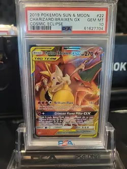 Charizard & Braixen GX 22/236 Cosmic Eclipse PSA 10 Gem Mint Pokemon Card TCG - Image 1
