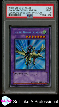 GAIA/DRAGON CHAMPION LEG.BLUE EYES WHT.DRAGON YU-GI-OH! LOB 2002 125 PSA 9 - Image 1
