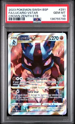 2023 POKEMON SWSH BLACK STAR PROMO #291 FULL ART/LUCARIO VSTAR PSA 10 - Image 1