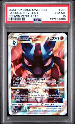2023 POKEMON SWSH CROWN ZENITH ETB PROMO #291 FULL ART/LUCARIO VSTAR PSA 10 - Image 1