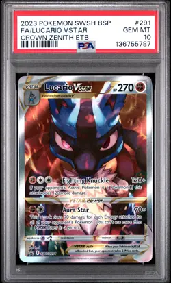 2023 POKEMON SWSH BLACK STAR PROMO #291 FULL ART/LUCARIO VSTAR PSA 10 - Image 1