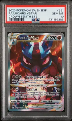 2023 POKEMON SWSH CROWN ZENITH ETB PROMO #291 FULL ART/LUCARIO VSTAR PSA 10 - Image 1