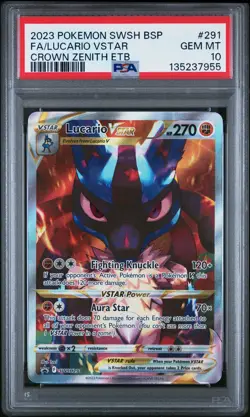 2023 POKEMON SWSH BLACK STAR PROMO #291 FULL ART/LUCARIO VSTAR PSA 10 - Image 1